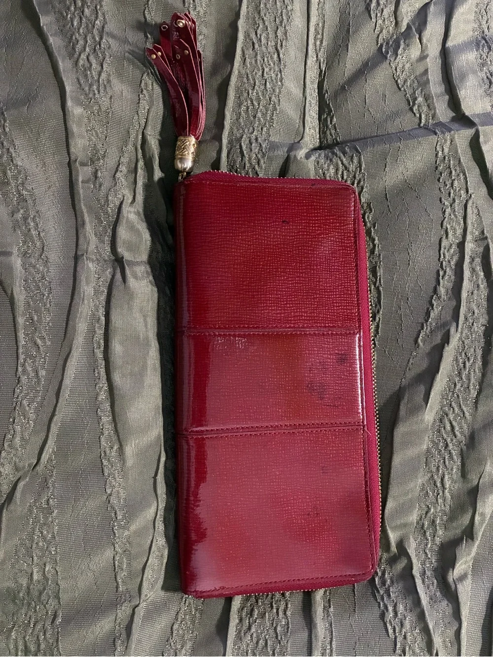 Cole Haan Red Leather Zip Wallet with Tassel